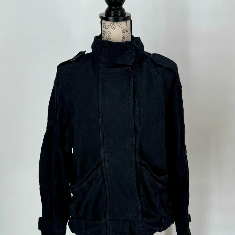 Free People Jayde Safari Bomber Jacket Black Sz XS‎